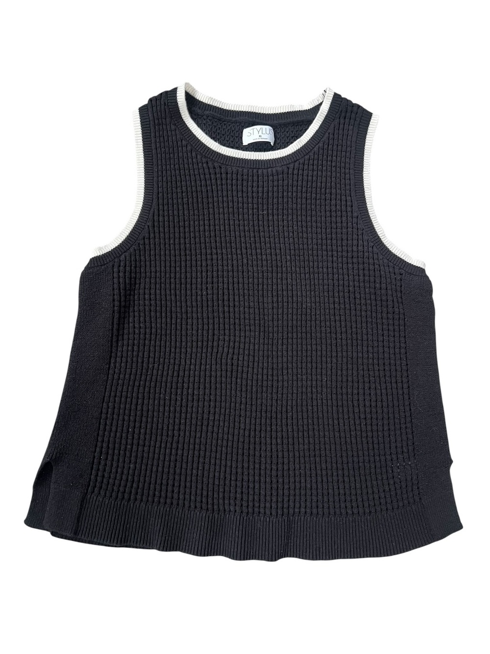 STYLUS Black Knit Tank with White Trim